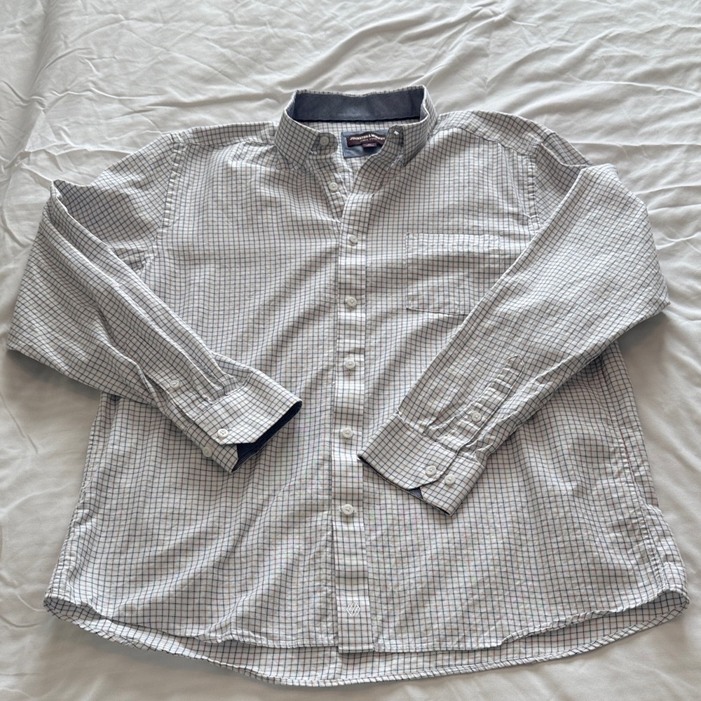 Johnston & Murphy White Shirt with Navy/Multi color Grid